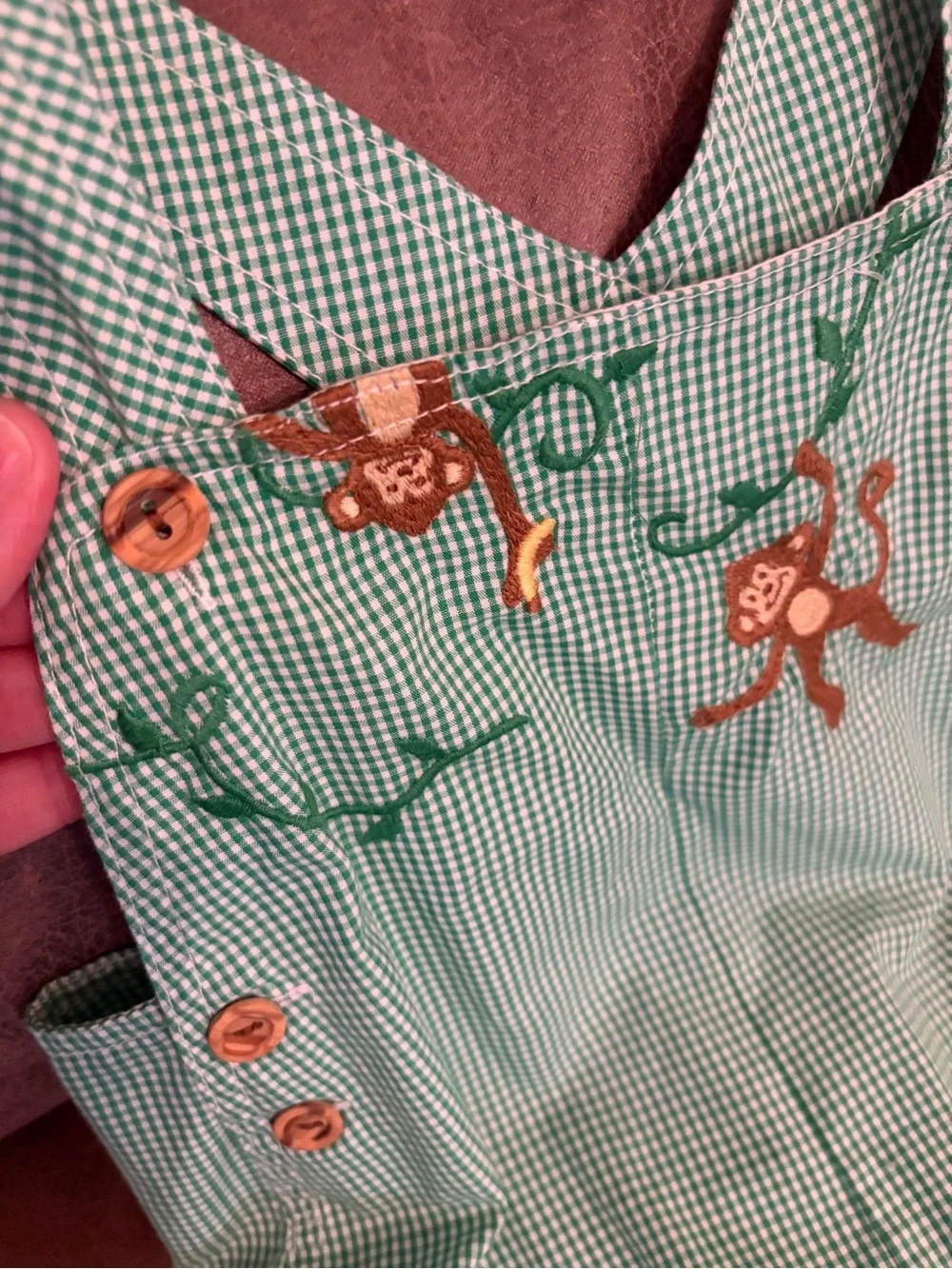 Green Checkered Monkey Overalls for Kids